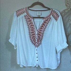 Knox Rose White Blouse with Red Embroidery